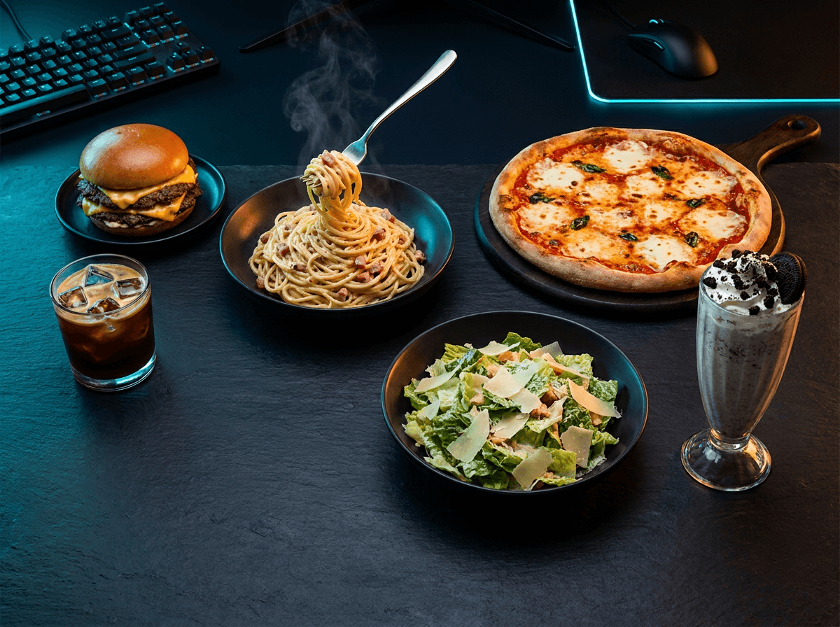 Selection of food and drinks at Rails Gaming